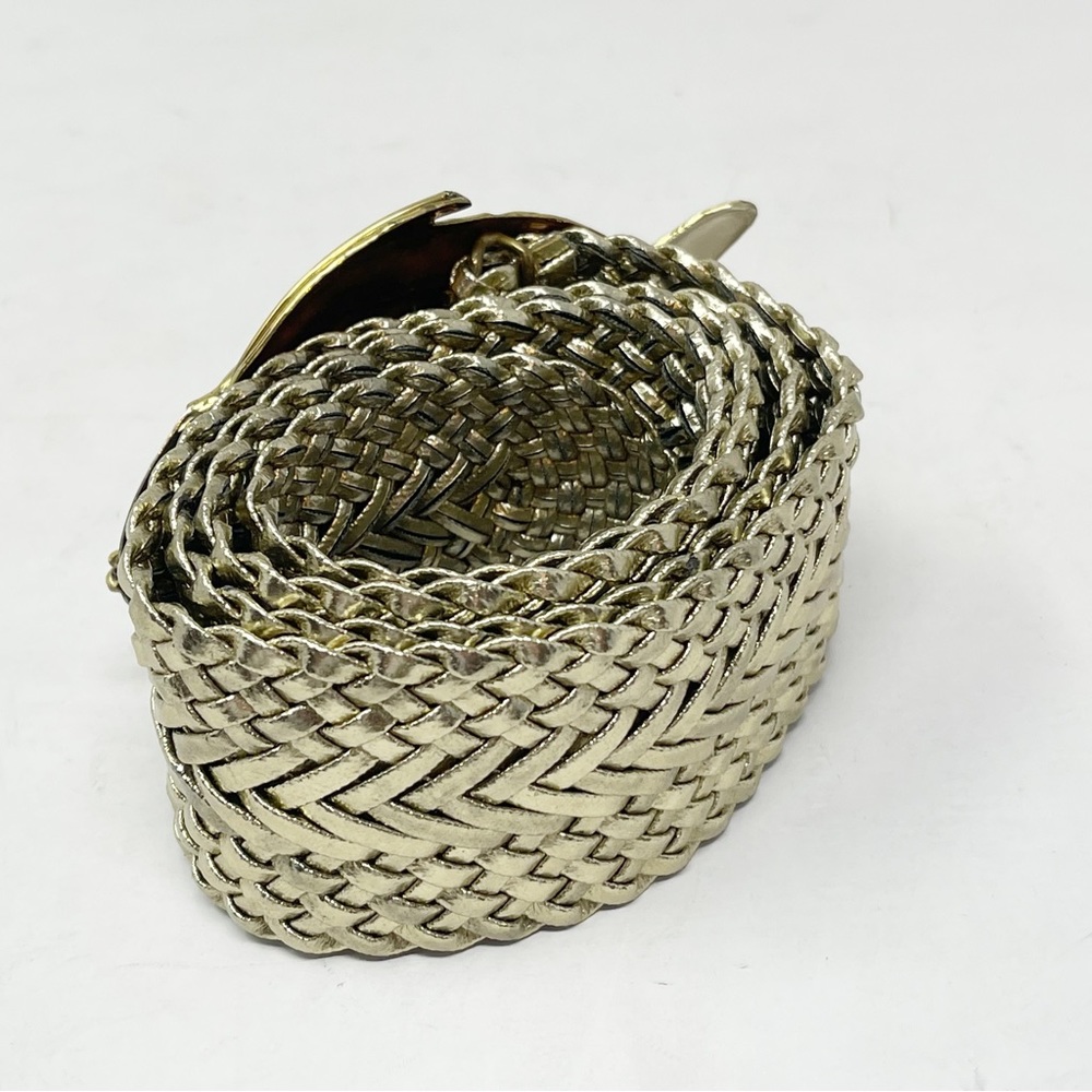 OOAK Vintage Women’s Gold Tone Brass Fish Buckle Woven Leather Belt Adjustable - Picture 6 of 8